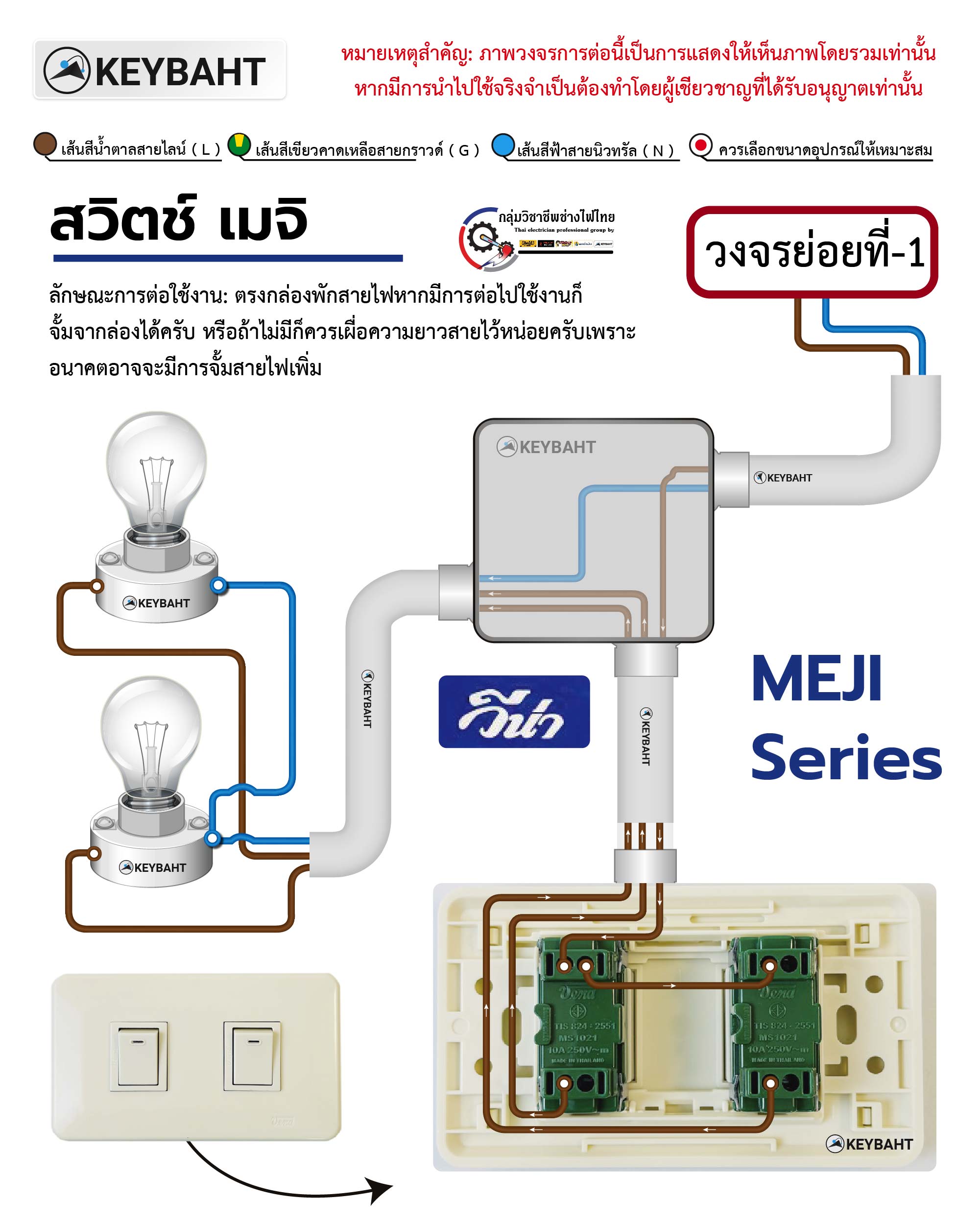 การต่อวงจรสวิตช์เปิดปิดไฟ 2 สวิตช์