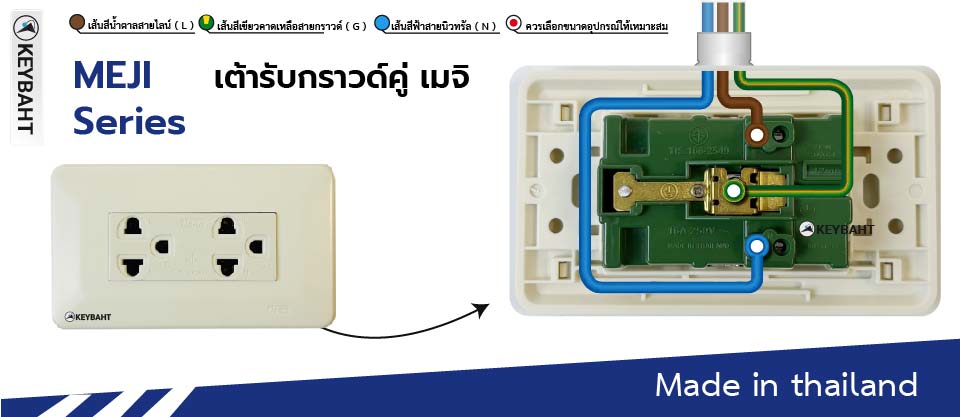 วิธีการต่อสายไฟเต้ารับกราวด์คู่